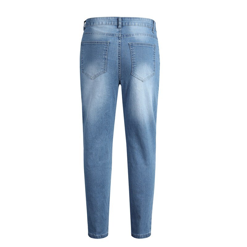 Jeans Men Elastic Waist Skinny Jeans Men Stretch Ripped Pants Streetwear Mens Denim Jeans Blue
