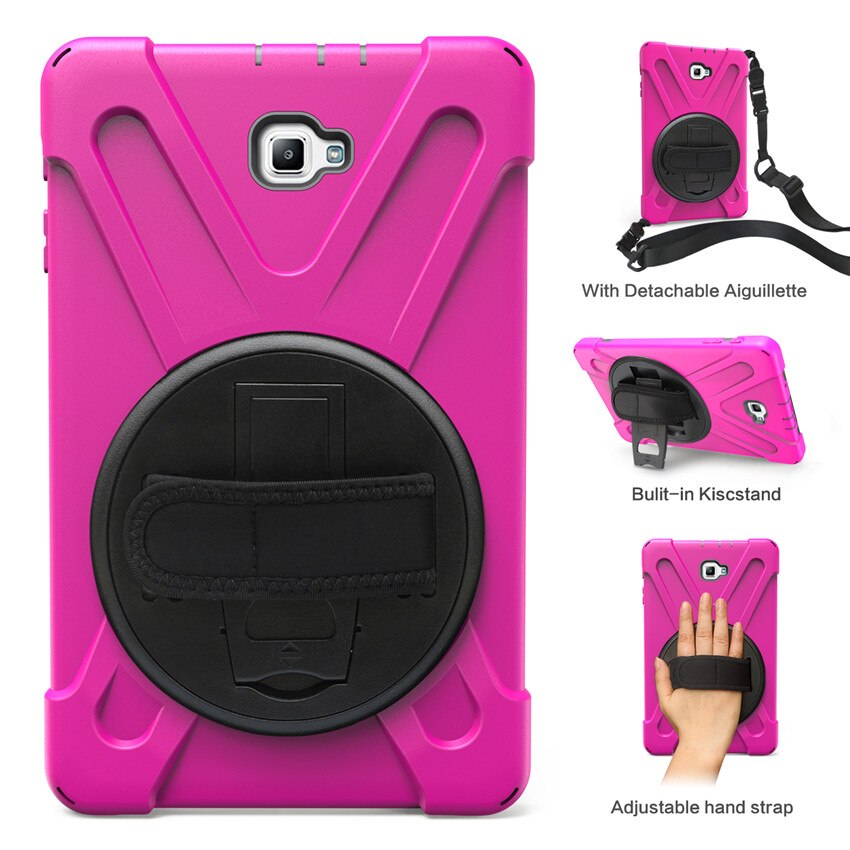 Case For Samsung Galaxy Tab a 10.1 t580 T585 T580N tablet Kids skin Safe Shockproof Armor hard cover+ Hand Strap & Neck Strap: rose