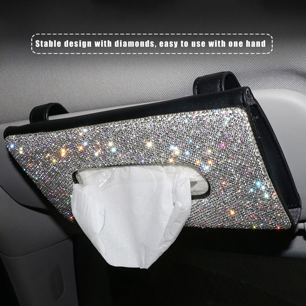Auto kristallen tissue doos zonneklep diamant leren auto tissue papier houder hoes zonneklep hangende servet accessoires
