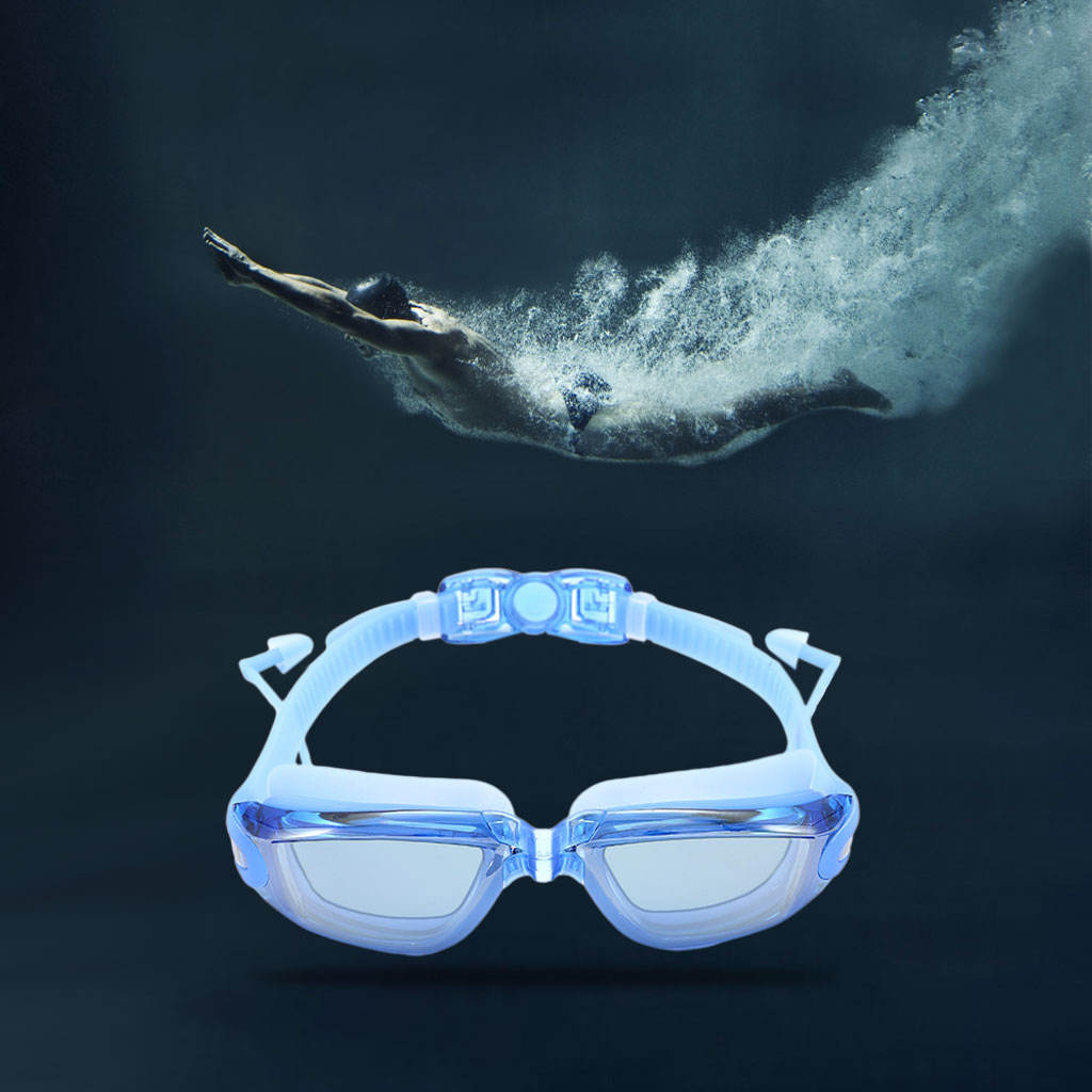 Silicone Swimming Goggles Polarized with Earplug Flat Light Eyewear for Swimming Diving