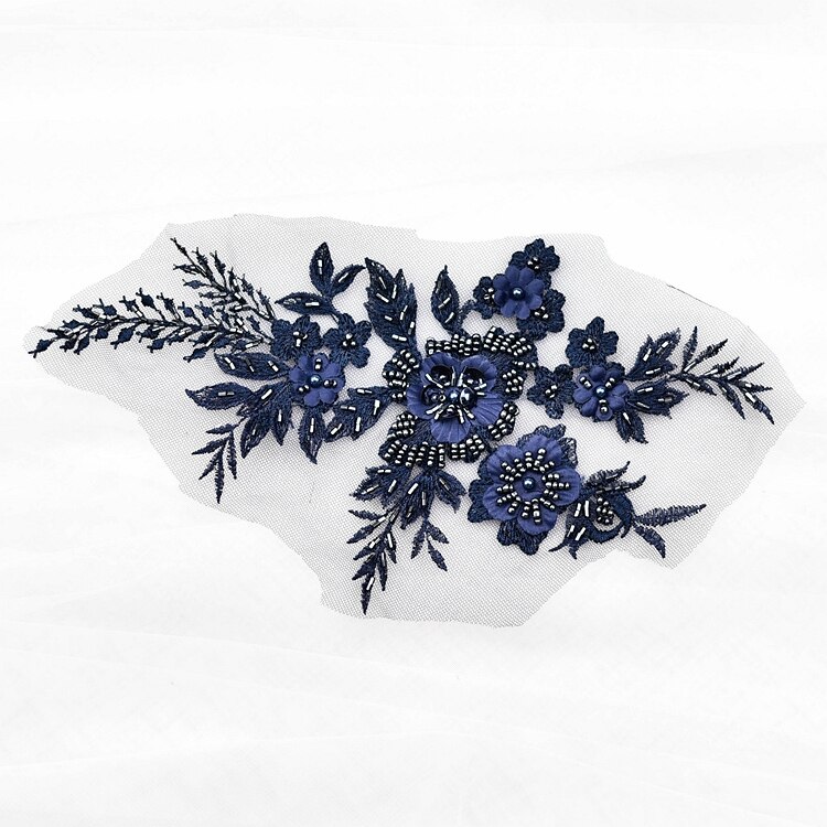 Perler broderi blomster blonder applikationer til brudekjole blå broderede blomsterlapper til tøj store perches: Flåde