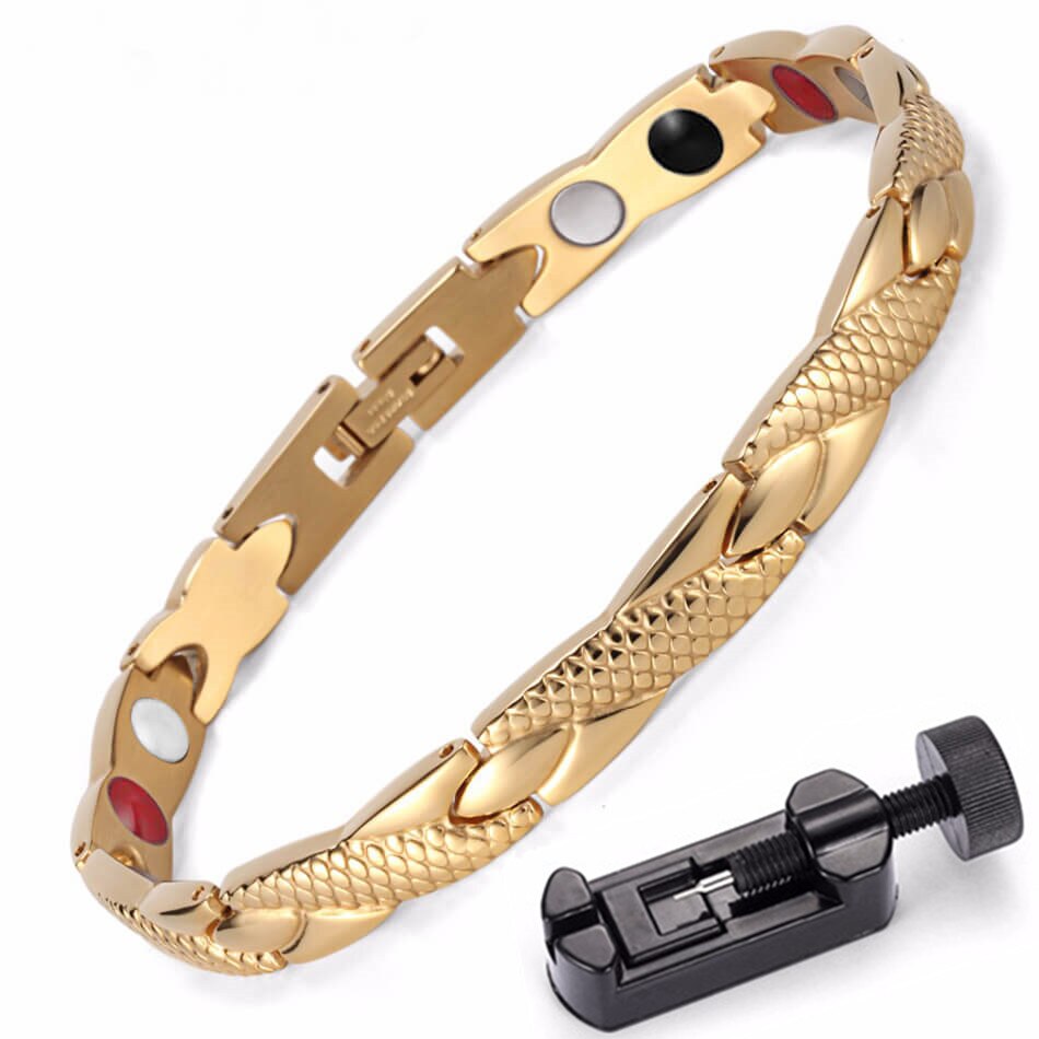 Bracelet magnétique torsadé pour femmes et hommes, bijoux de soins de santé en acier inoxydable: Gold with tool