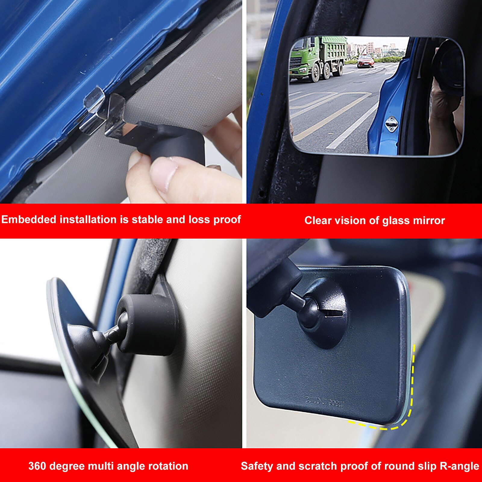 Car 360 Wide Angle rectangle Convex Mirror Car Vehicle Side Blindspot Blind Spot Mirror Wide Rear View Mirror Small Round Mirror