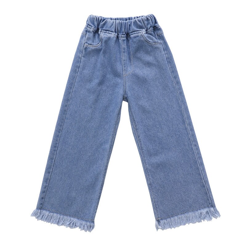 Mode Adolescente Jean Fille TiaoBug Jambes Larges - Taille Élastique - Style Baggy Bootcut - Déchirures - Denim 100% - Taille 5-16 Ans Pantalon Denim Déchiré