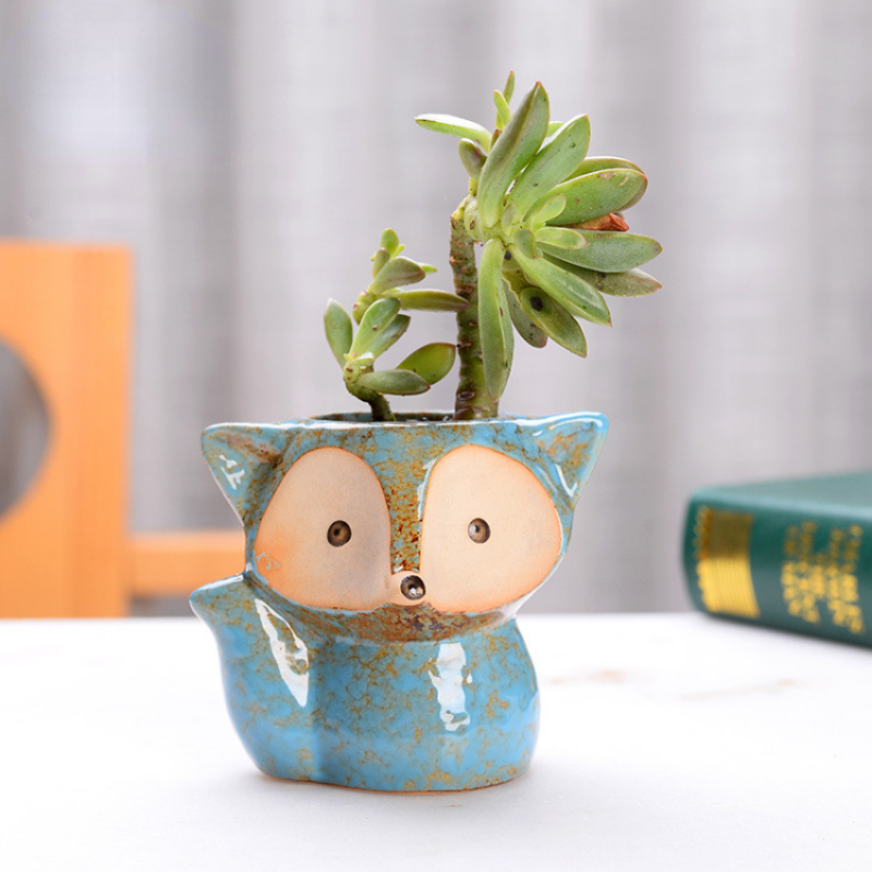 Ceramic Fox Plant Pot Micro Cute Mini Potted Succulents Small Flower Pots Bonsai Cartoon Planter Home Flower Pots Decorative: WHITE
