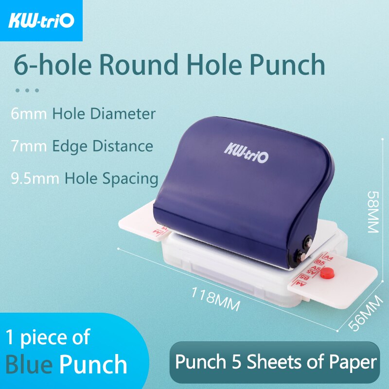 KW-triO – perforateur de papier à 10 trous pour papier A4/B5/A5, 30/26/20 trous pour le bricolage, perforateur de trous pour feuilles de papier, fournitures scolaires: Blue 6-Hole Punch