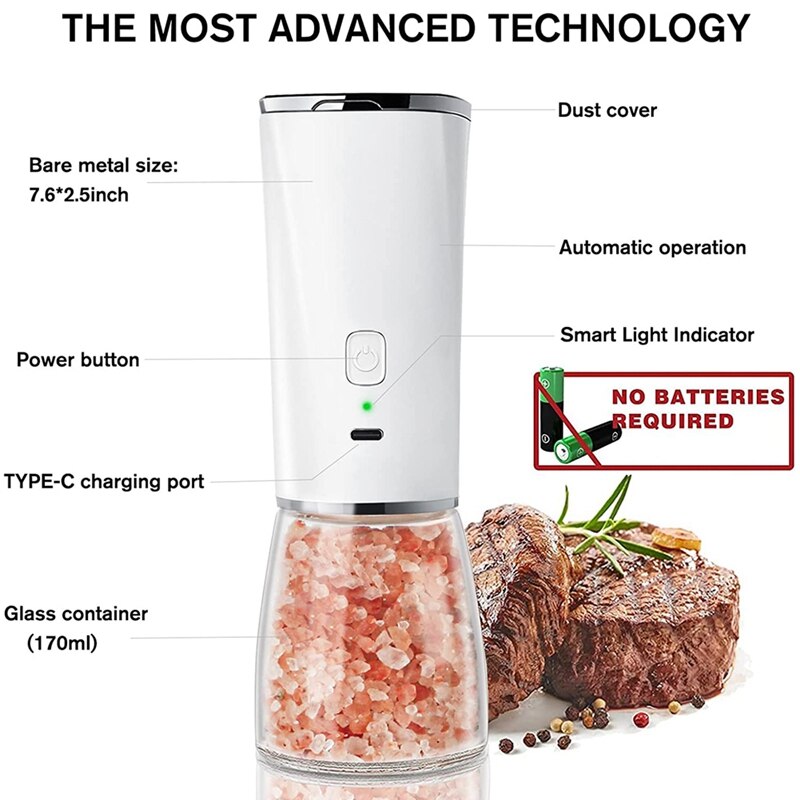 ! Electric Pepper Grinder, USB Rechargeable Gravity Salt And Pepper Grinder, High Capacity Adjustable Coarseness