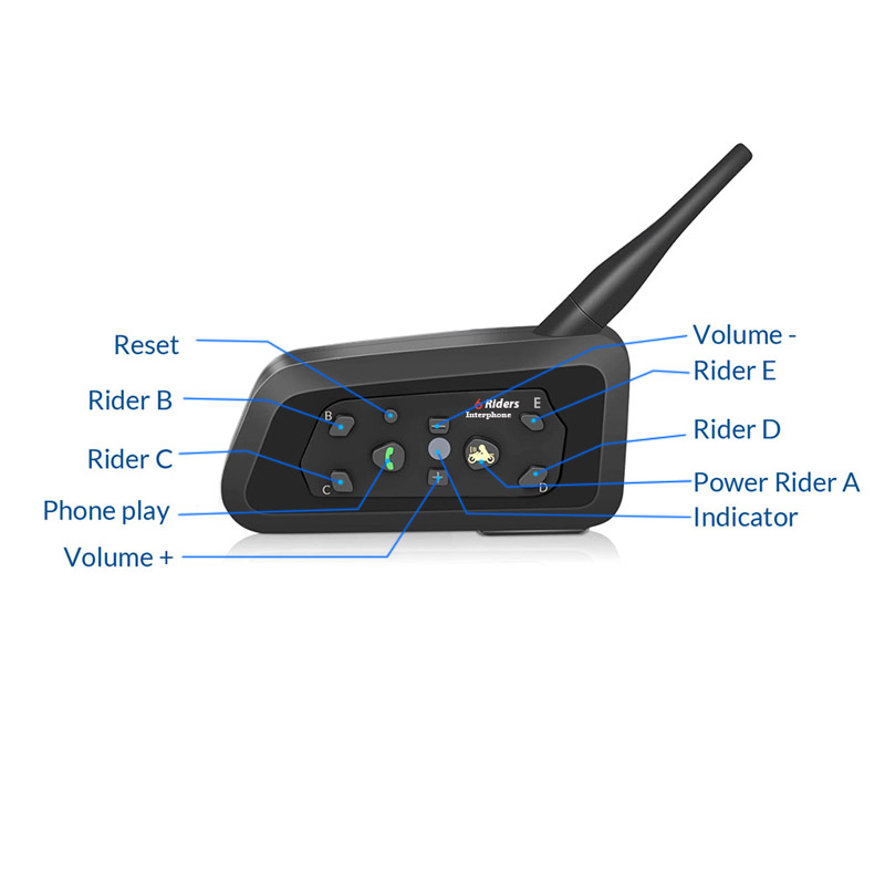 V6 intercom motorcykel hjelm bluetooth headset hovedtelefon 1200m 850 mah højttaler trådløs intercomunicador 6 ryttere mp3 interphone