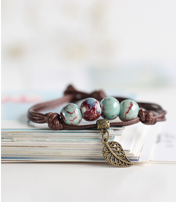 Pulsera de Cerámica con Cuentas - Cuentas Redondas - Estilo Vintage - Joyería para Mujer: Color dorado amarillo claro