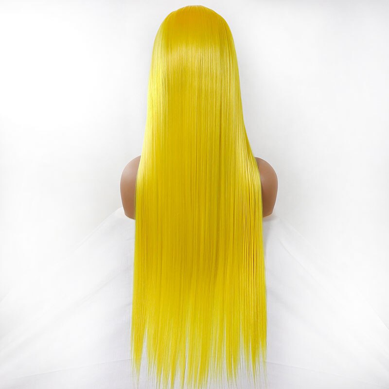 Bombshell Synthetic Hair Lace Front Wig Bright Yellow Color Silky Straight Heat Resistant Fiber Hair Free Parting For Women Wigs