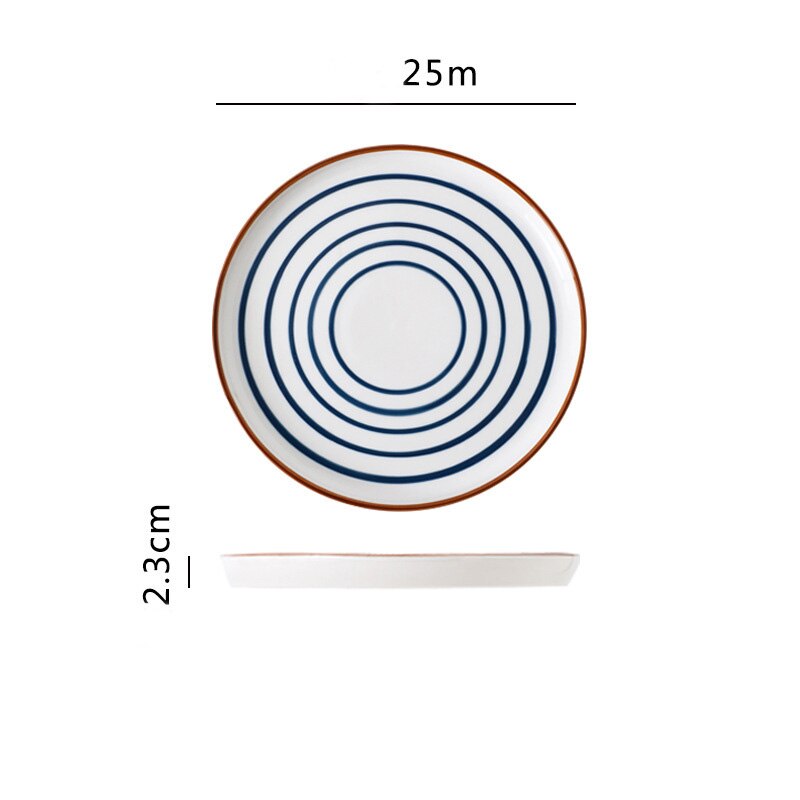 Plato de cerámica de cocina de estilo japonés, vajilla esmaltada pintada a mano para el hogar, plato occidental, plato para carne: H08