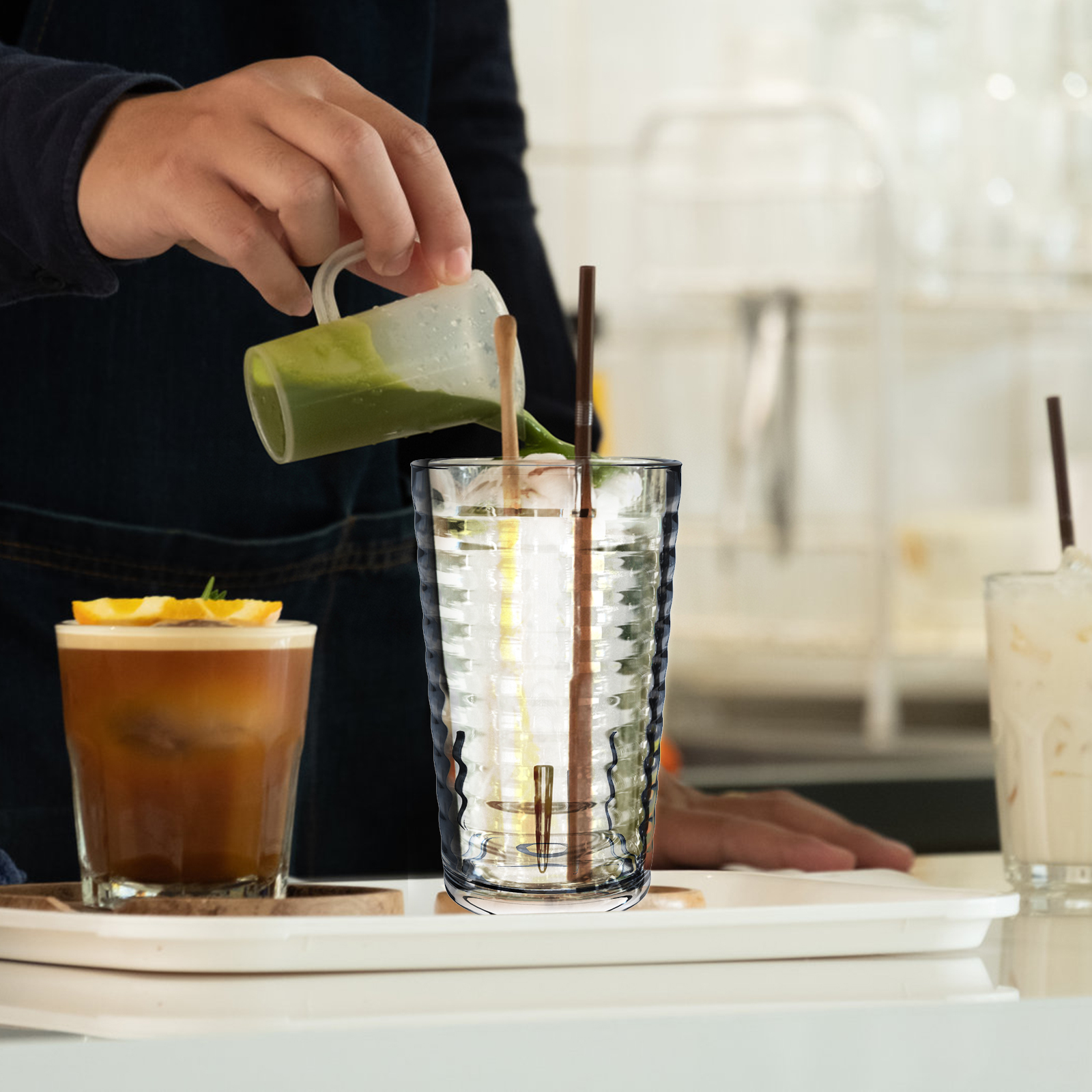 6PCS 385ml Stackable Plastic Glasses Unbreakable Tumblers Food Grade Materials Acrylic Drinking Glasses Set Of 6