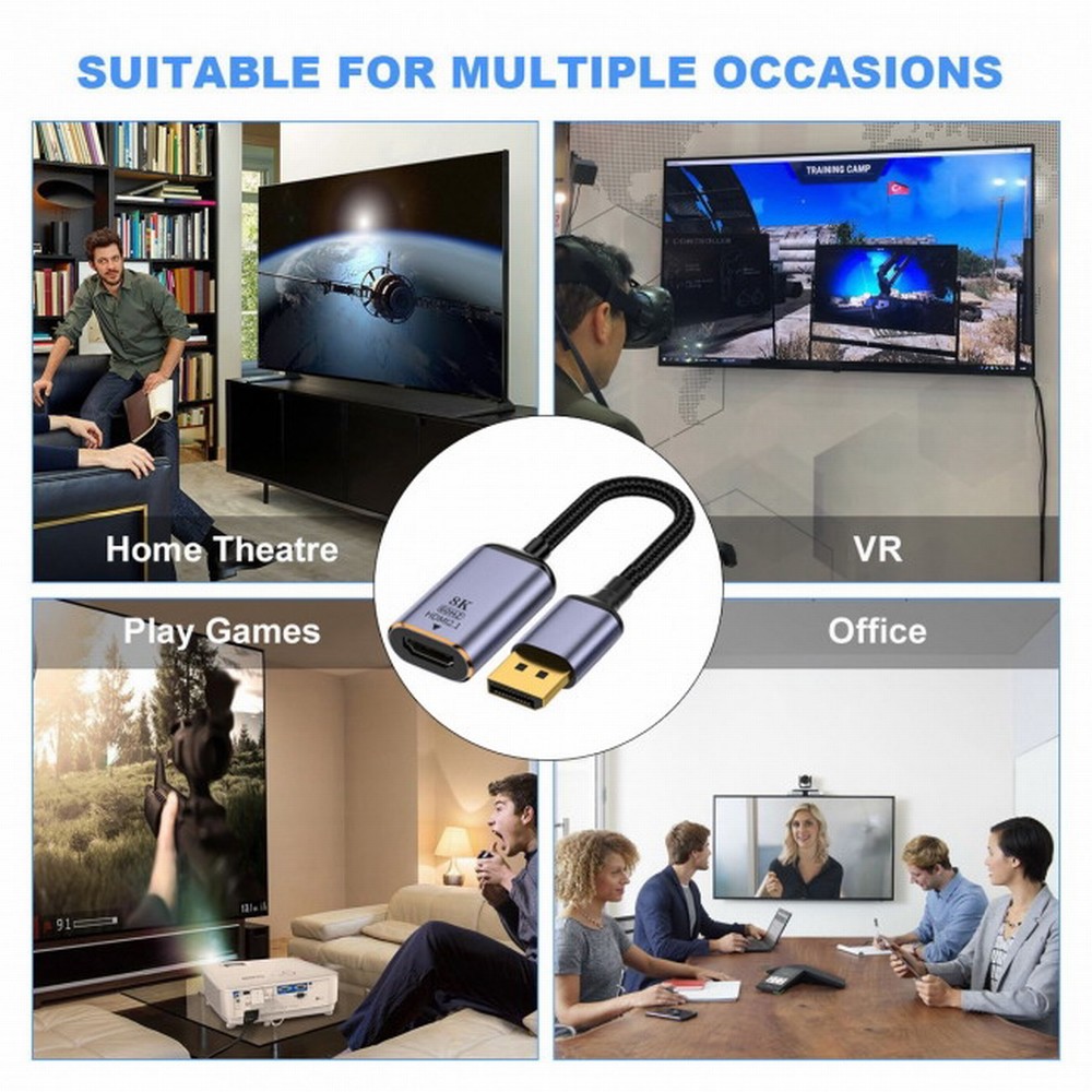Displayport till hdmi-omvandlare, adapter, displayport 1.4 , källa till hdmi 2.1, 8k , 60hz uhd 4k , dp till hdmi-hane, skärm