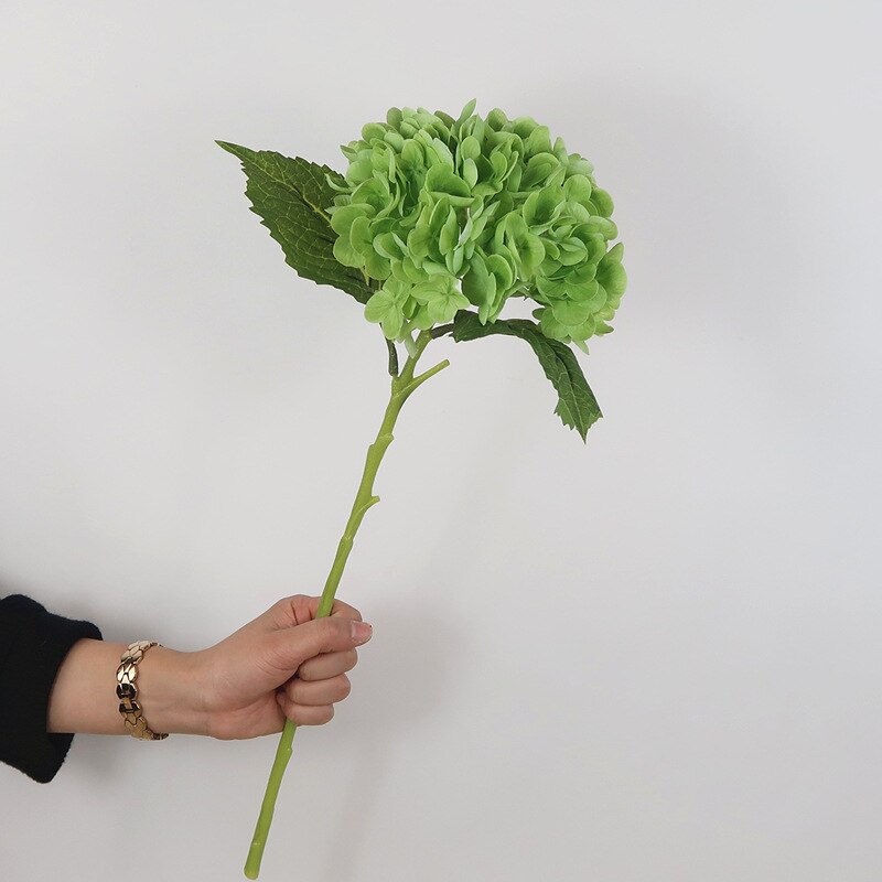 Fugtgivende imitationsblomster hortensia håndfornemmelse kunstig blomst stue blomst tekøje borddekoration flor: Grøn