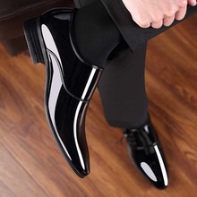 Classic 6cm Men High Heel Shoes Formal Mens Party Loafers Brown Patent Leather Dress Shoes Men Oxfords Mens Pointy Shoes