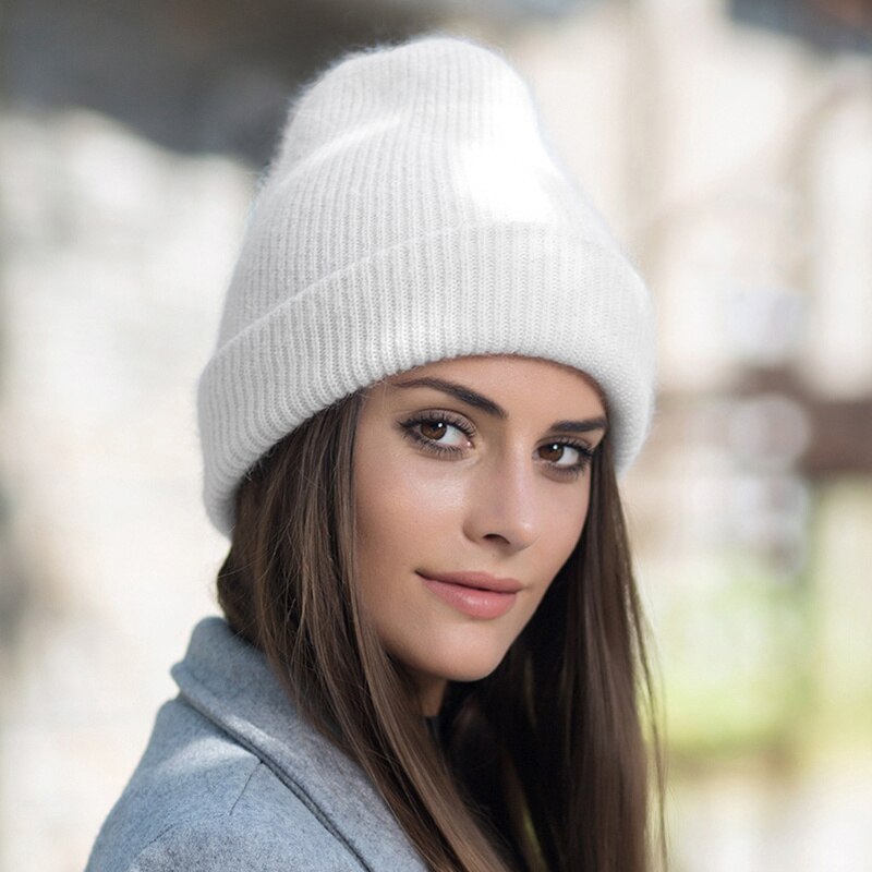 Bonnet en fourrure de lapin pour femme, casquette chaude en laine, Skullies, hiver, 2022