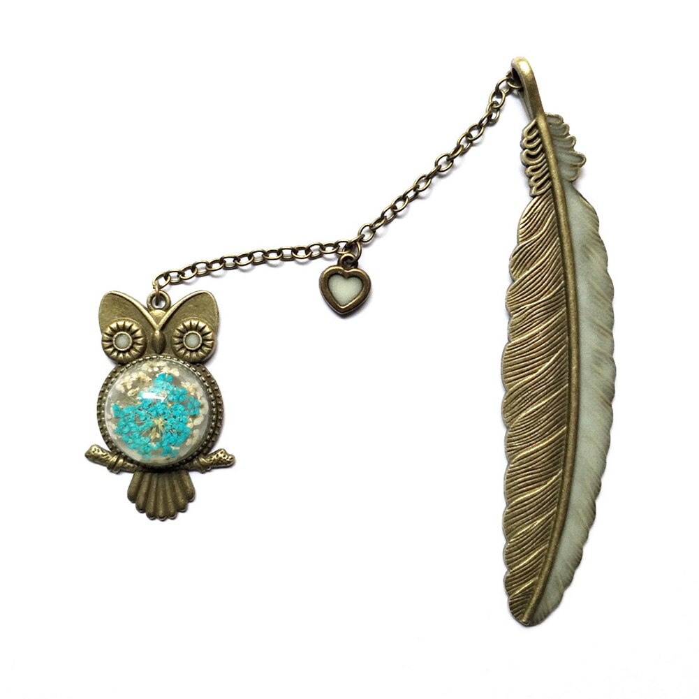 Metal Bookmark Feather Crown Luminous Feather Owl Bookmark Glow In The Dark Label Read Maker Book Accessories: A6