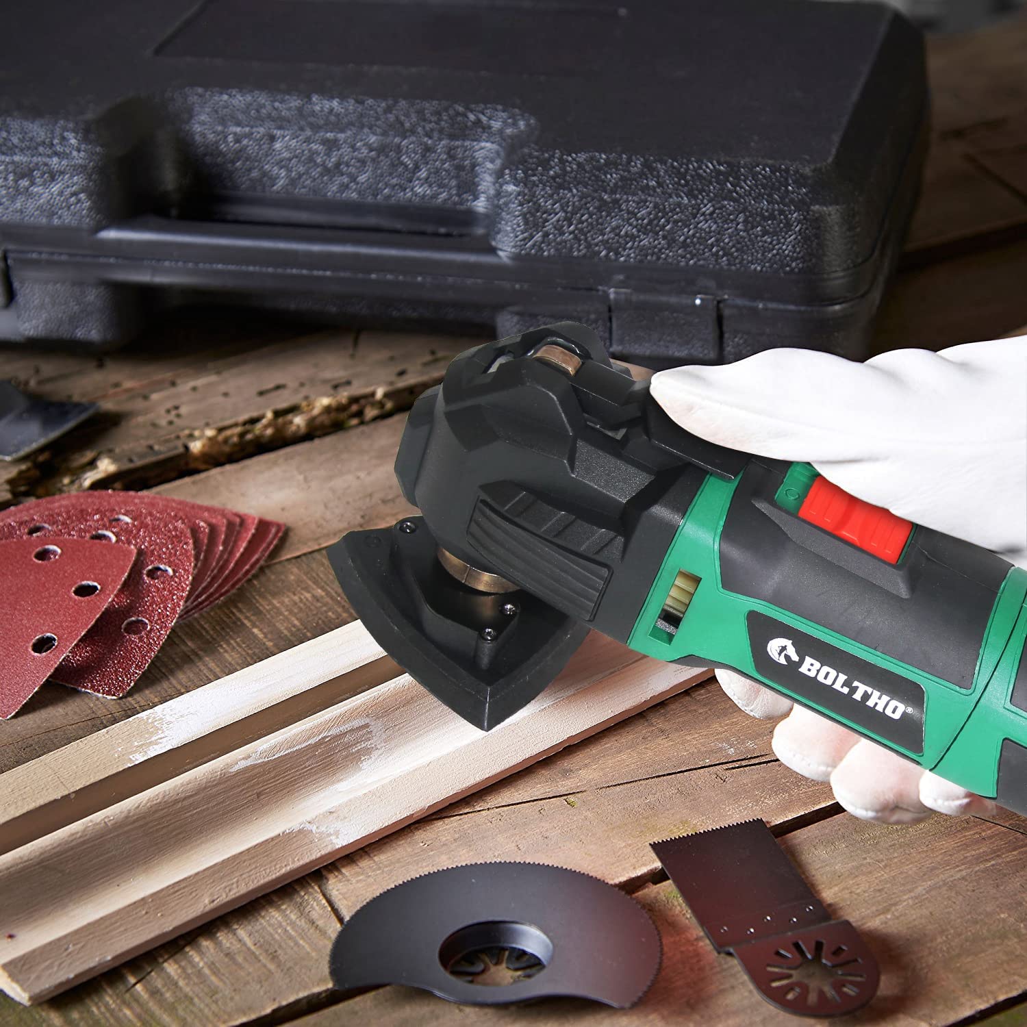 BOLTHO Oscillating Multi Tool, 300W Detail Sander Precision Cutter Saw Grinder Scraper | Variable Speed - Accessory Sanding Pads