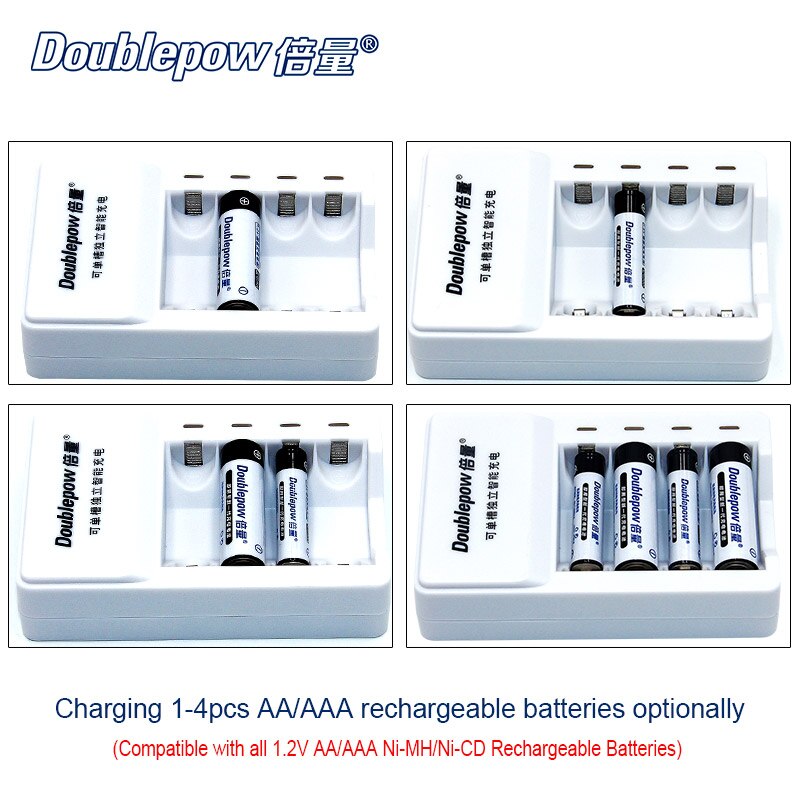 4 Slots Doublepow DP-K11 Ni-MH/NI-CD Intelligent Rapid Charger + 4 pcs 1.2V AAA Ni-MH 1100mA batteries in full capacity Set