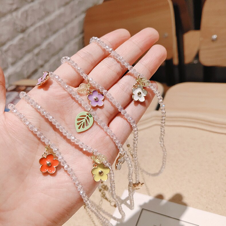 Kpop colar feminino com miçangas, colar de miçangas e margaridas para mulheres, curto, de presente