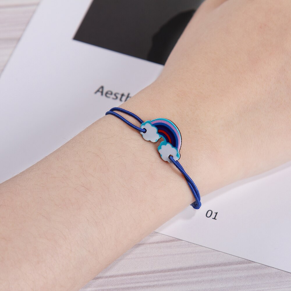 Pulsera trenzada con abalorios de arcoíris esmaltados para mujer y niño, cadena de cuerda elástica ajustable, tobillera de Yoga, de joyería, 12 unids/lote