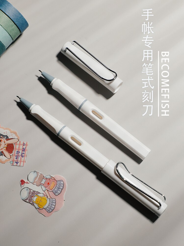 Ins White Pen Knife for Journal Notebook Cute Paper Knife A4 Cutting Board Set Utility Knife Box Cutter