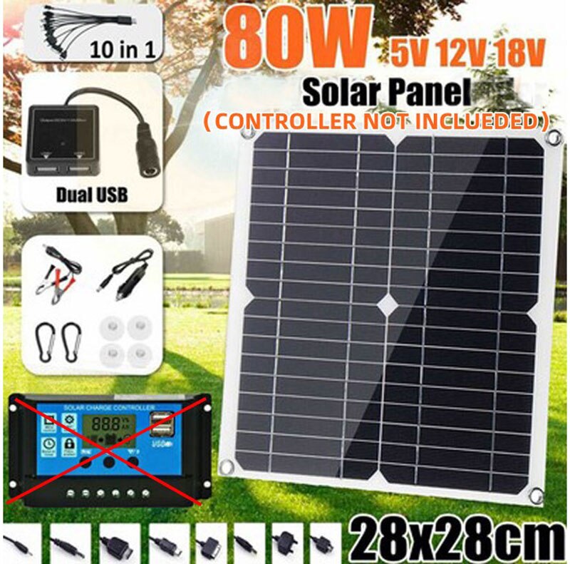 Vandtæt solpanel kit komplet solar charge controller 100w dual output usb fleksibel batteriopladning til solenergi kit: 28 x 28cm 80w