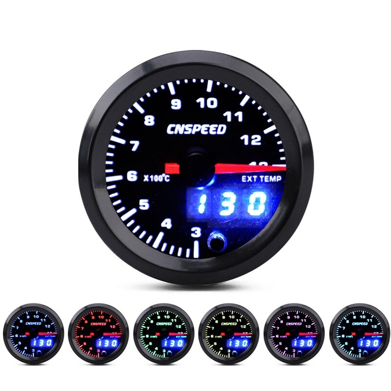 12V 52Mm/2 "7 Kleuren Led Auto Uitlaat Gas Ext Temp Gauge Universal Lcd Dual Display temperatuur Uitlaat Meter