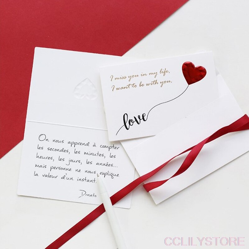 3D Red Heart Envelopes Romantic Valentine's Day Greeting Card Thanksgiving Foil Diy Love Thank You Card Message Card