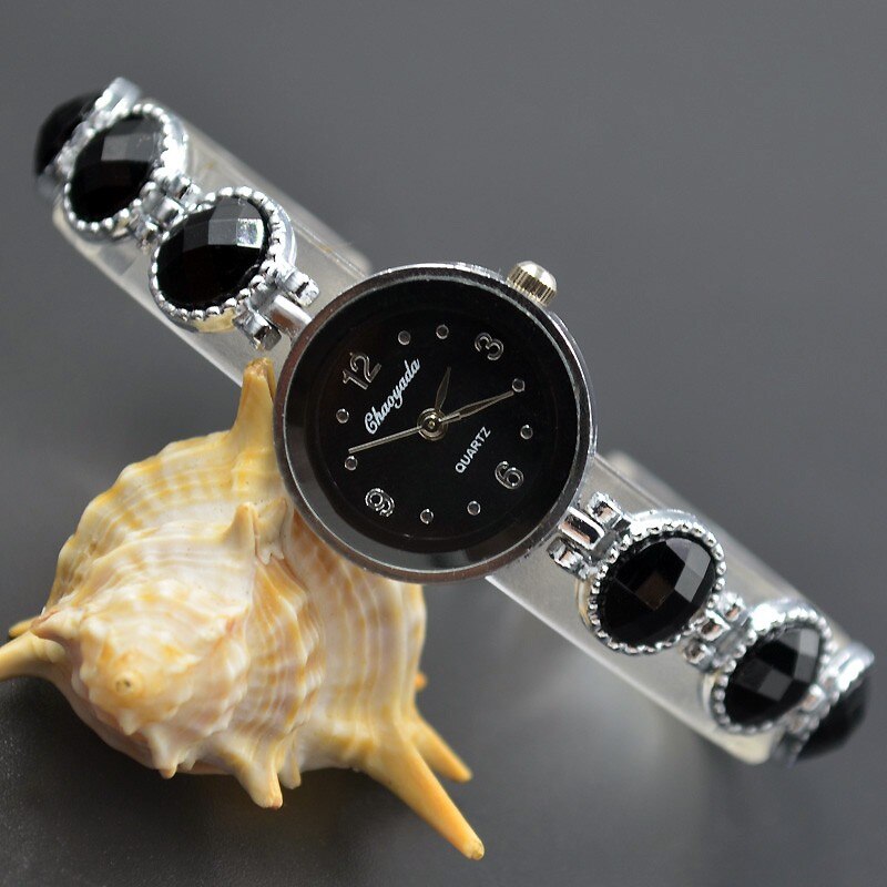 Mode Polshorloge Vrouwen Meisje Prachtige Metalen Legering Band Quartz Armband Horloges 925: Black