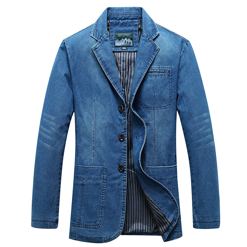 Spring And Autumn Men&#39;s Retro Denim Suit Casual Loose Plus Size Classic Jacket Male High-end Brand Denim Suit Jacket: Light Blue / Asian-M