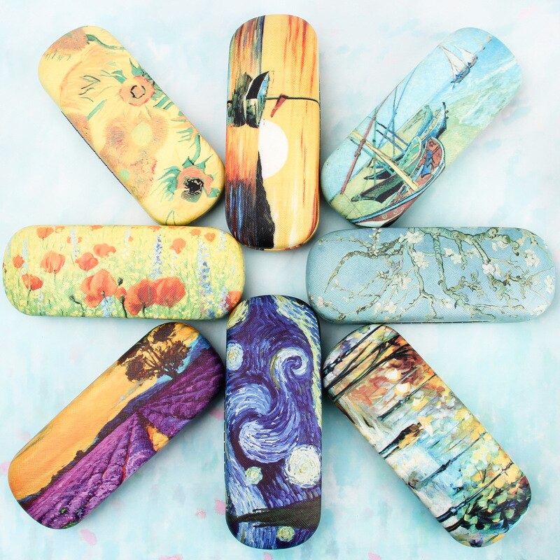 Funda de gafas de pintura al óleo para mujer funda de gafas de lectura de cuero duro para hombre Retro Unisex estampado Floral Protector de gafas