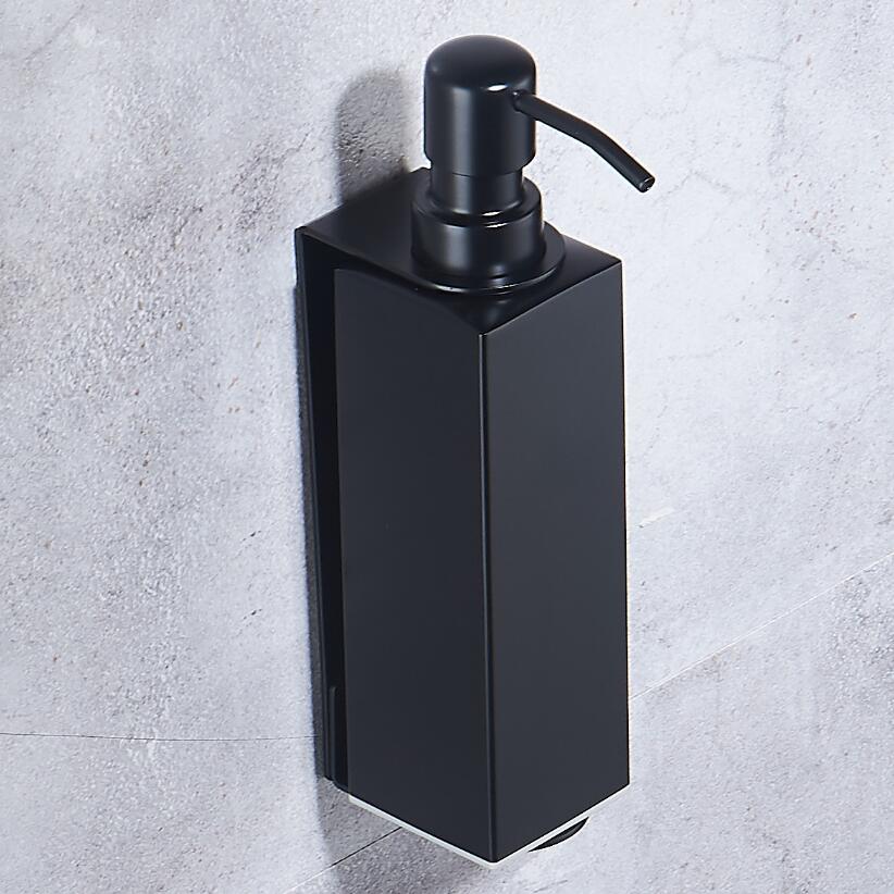 304 Stainless Steel Black Liquid Soap Dispenser Kitchen Sink Soap Container Bathroom Shampoo Box Wall Mounted Detergent Bottle: wall Single cup 2