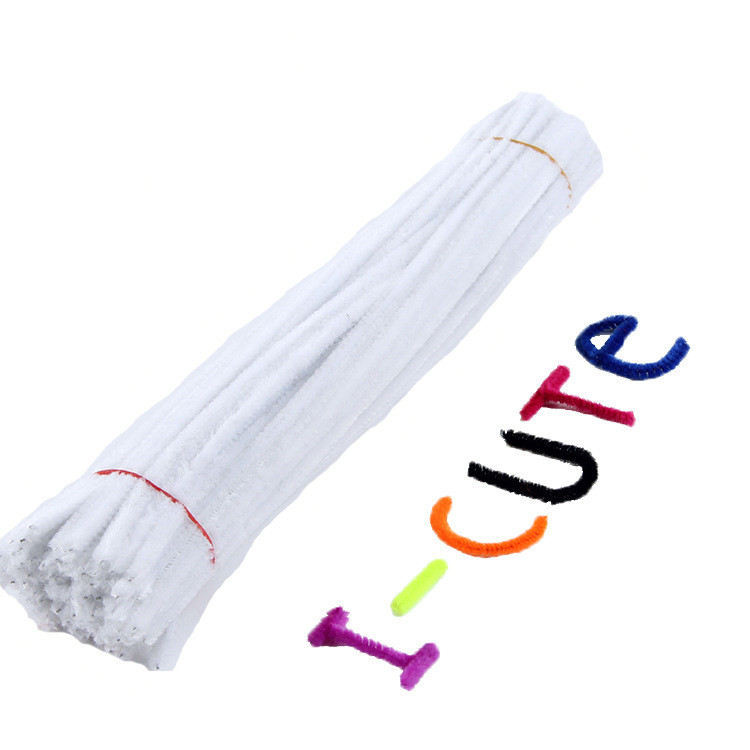 100 stuks 30cm Kleurrijke Chenille Stelen Chenille Kinderen Speelgoed Kerst Verjaardagsfeestje Decoraties Kunsten DIY Craft Supplies: WHITE
