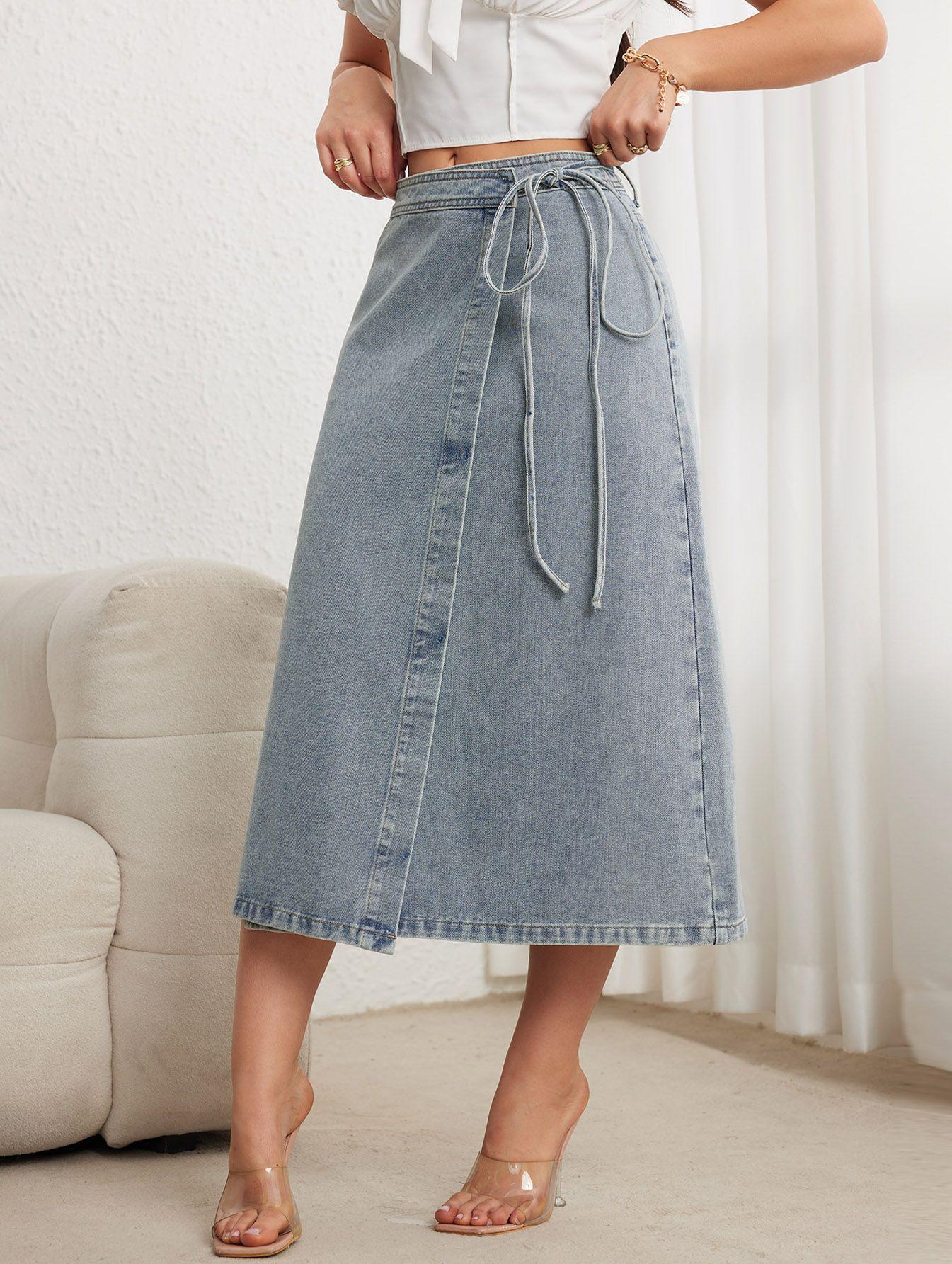 Zhisilao hög midja långa kjolar kvinnor vintage a-linjeformade denimkjolar vår sommar: Xxl