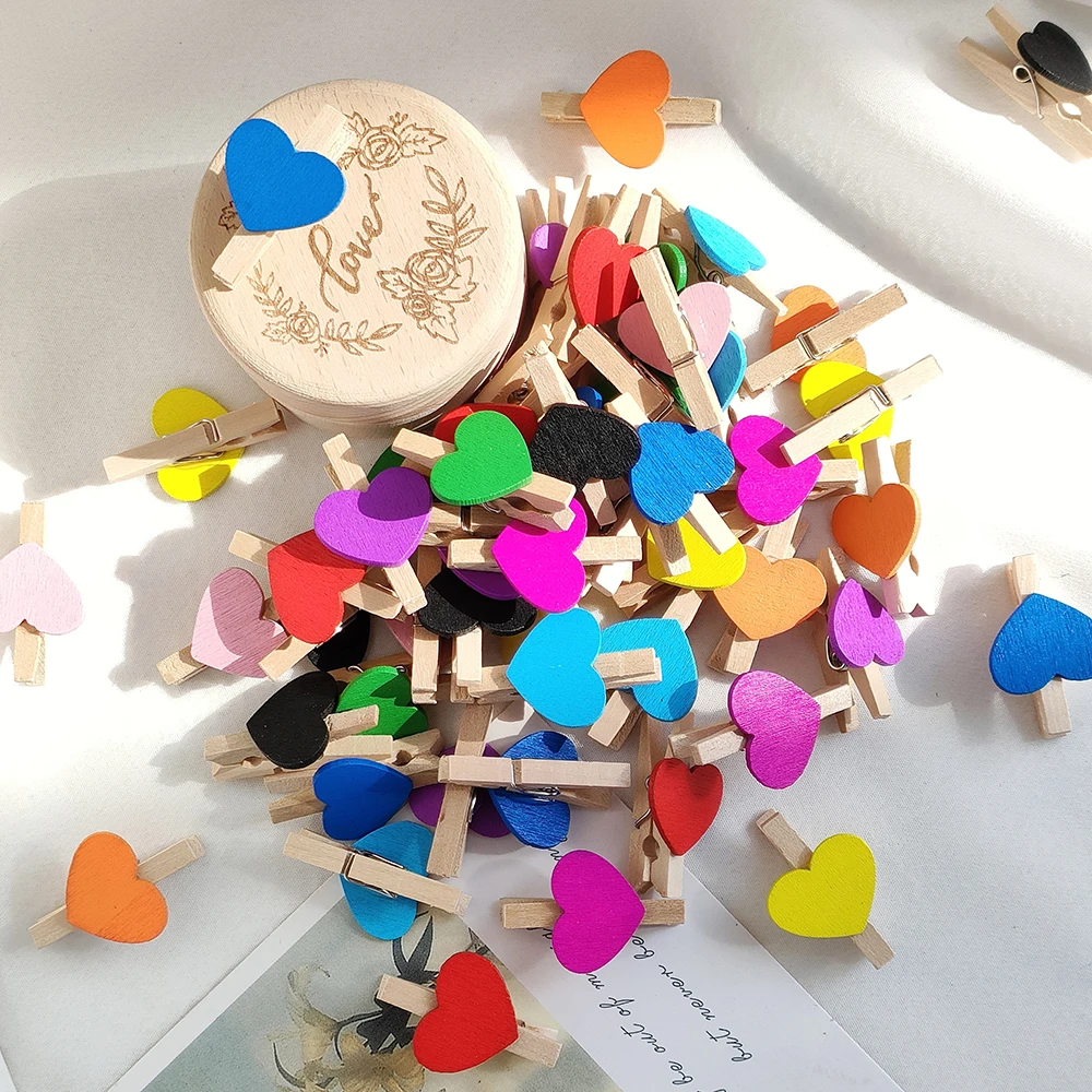 10/50 stücke rotes Herz Liebe Holz Kleidung Fotopapier Anbindung Stift Mini Wäsche klammer Postkarte Clips nach Hause Hochzeit Valentinstag Decorati