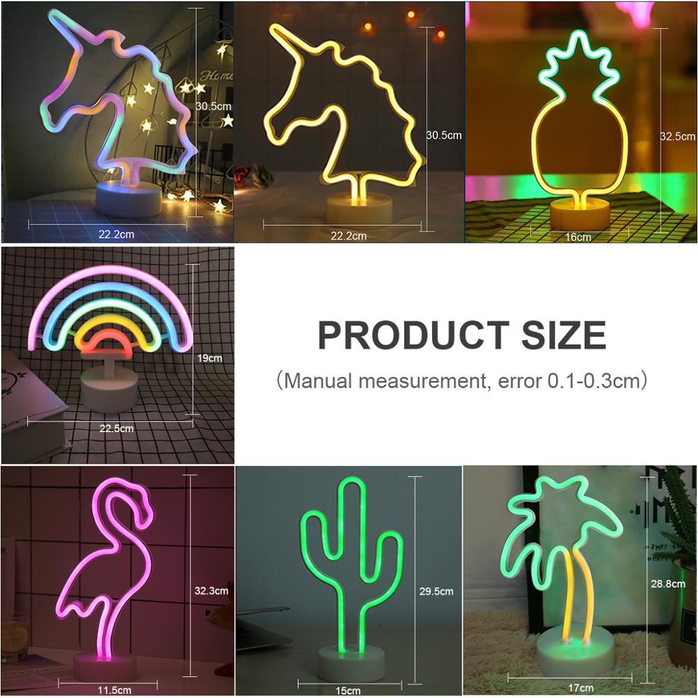 Neonskilt ledet lampe neonlys til værelser usb kabel / batteridrevet skrivebord borddekoration flamingo enhjørning kaktus jul