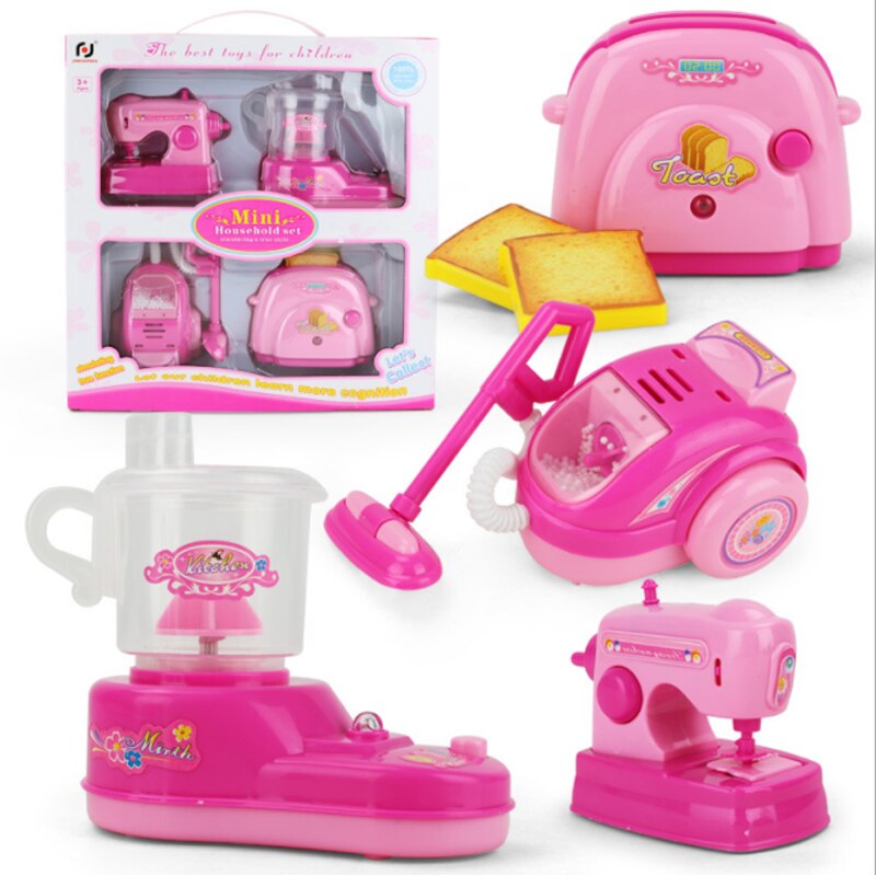 4 Pcs/Set Pink Colour Pretend Play Toy Simulation Housekeeping Vacuum Cleaners Kitchen Cleaning Small Appliances Toy D26