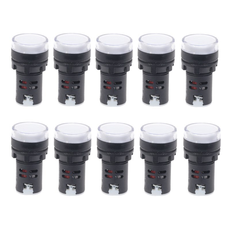 10Pcs White Button 22mm Panel Mount LED Power Indicator Pilot Signal Light Lamp AD16-22 12V 24V 110V 220V