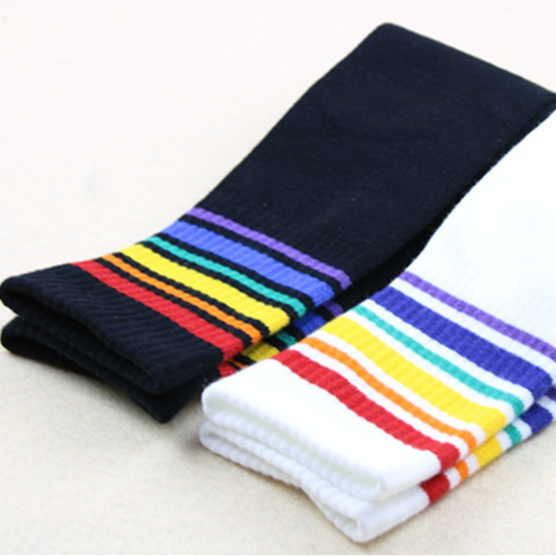 Calcetines por encima de la rodilla con de arcoíris para mujer, medias de invierno con rayas de arcoíris, urbana, para chica