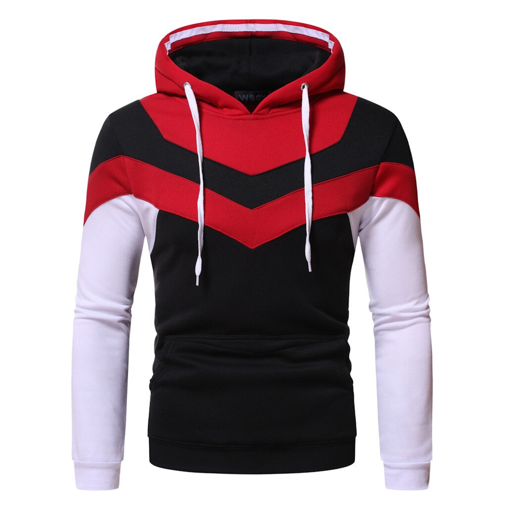 Men Autumn Tracksuit Long Sleeve Patchwork Sport Hooded Sweatshirt Fitness Slim Training Hoodies Outwear Moleton Masculino#g4: L / Red