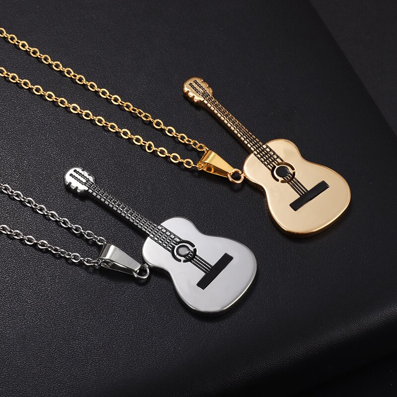 Collar con colgante de guitarra musical de acero inoxidable, accesorios de joyería para músico, hombres y mujeres, Punk, Hip Hop, Rock, instrumentos musicales