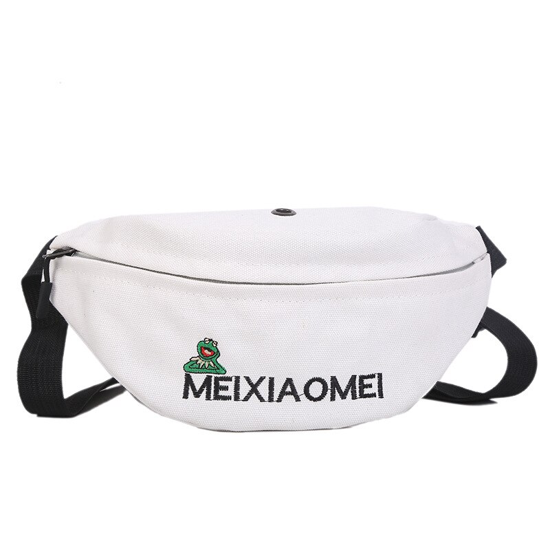 Kvinde talje taske fanny pack kvinder bælte tasker trend bryst packs banan tasker lærred materiale hip hop pakke bum nyre taske: Hvid