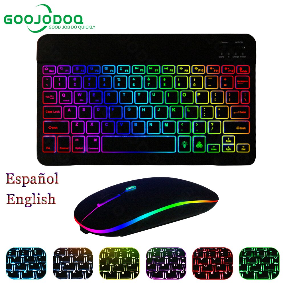10inch Rainbow Backlit Keyboard For iPad Phone Tablet Bluetooth Keyboard For IOS Android Windows Wireless Keyboard and Mouse Set