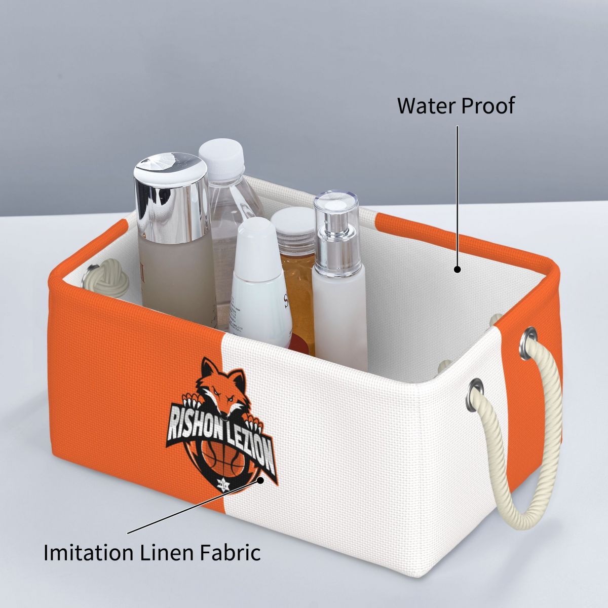 Maccabi Rishon LeZion Bc Rectangular Storage Box Basket - Fabric Storage Bin Organizing Toys, Nursery Basket, Clothing, Books