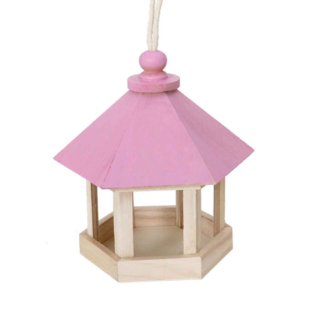 Outdoor Wooden Bird Feeder Garden Wooden Bird House Food Container Feeder With Hanging Rope /Blue ^_^: Pink