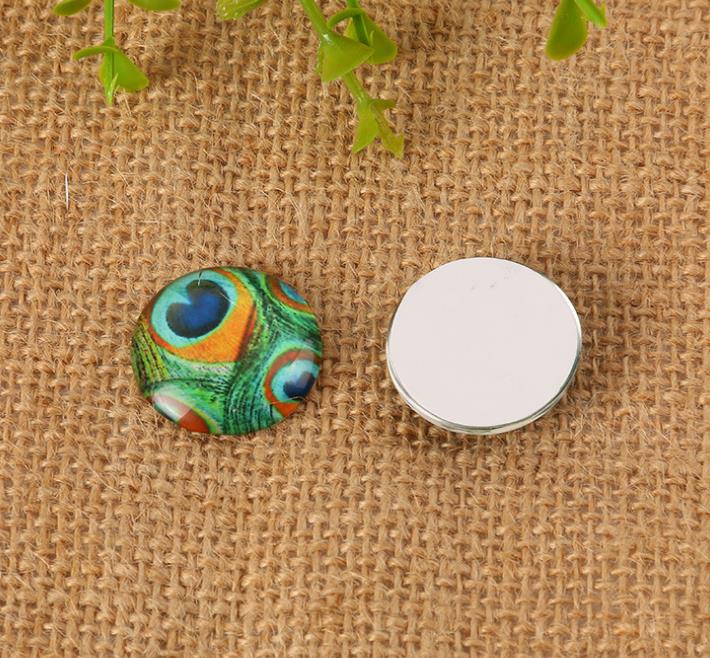 Fina pluma de pavo real DIYself-adhesion mosaico redondo de vidrio mezclado Arte colorido Material artesanal botella de cristal florero decorativo