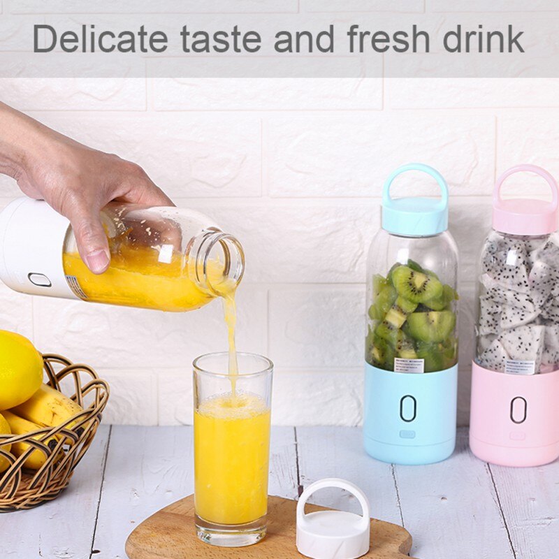 Licuadora Personal, licuadora Mini licuadora con USB recargable y batidora, 500ml, zumo de fruta, Mezcladora-con seis cuchillas