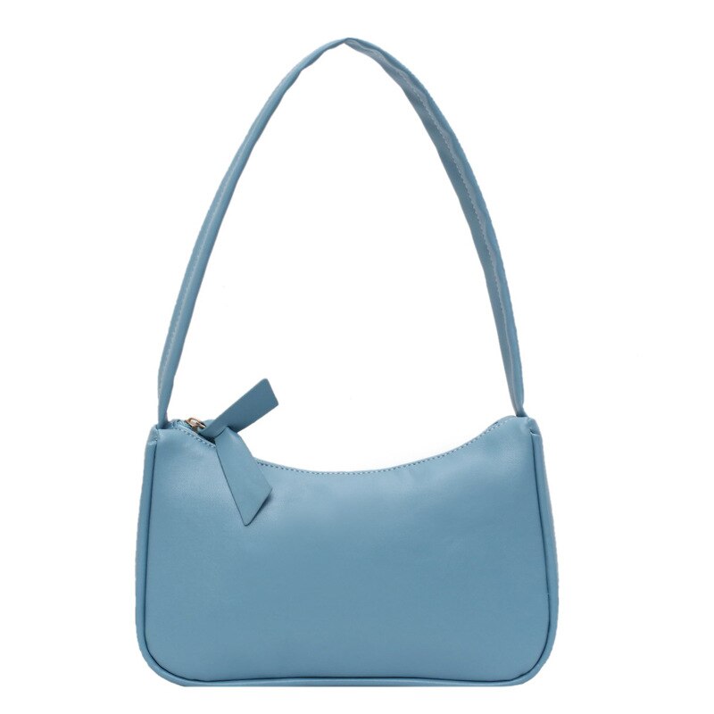 Yogodlns Retro Subaxillary Baguette Bag For Women Solid Color Shoulder Bag Portable purse Ladies Casual Mini Bag: blue