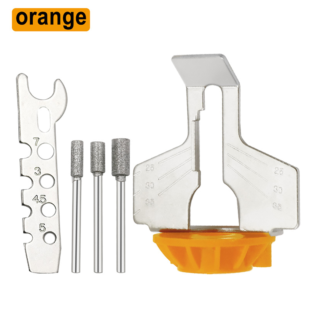 Tilbehør til slibning af kædesav roterende værktøj kædesav slibemaskine tilbehør kædesav sliber styrebor adapter hoved lineal: Orange